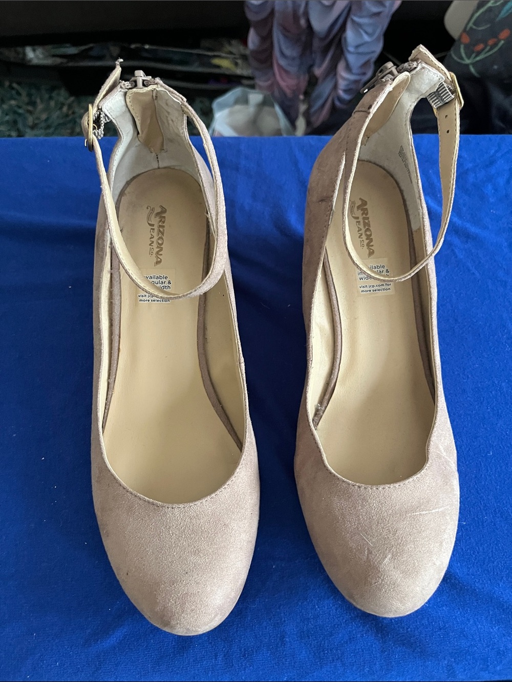 Arizona Jean Company Taupe Suede Ankle Strap Heels